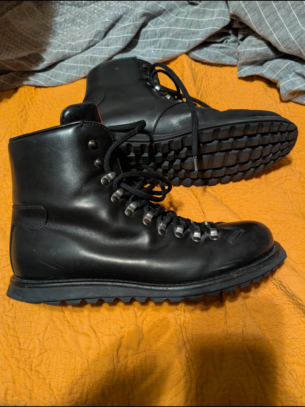 Prada Black Leather Lace-Up Hiking Boots